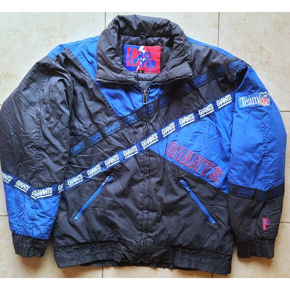New York Giants 90s PROPLAYER puffer HELMET Tape jacket S black blue NFL vintage - Picture 2 of 8